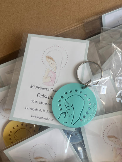 Detalles Primera  Comunión  Llavero Virgen Niña.(Pack de 5 llaveros)