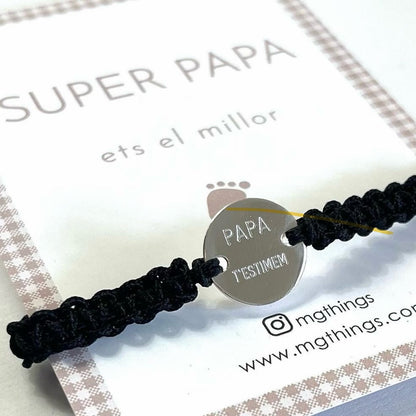 Pulsera trenzada hombre placa de plata de ley.