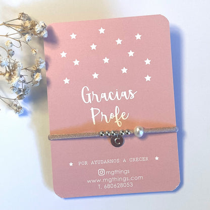 Regalos Profes: Pulsera profesoras con inicial con perla