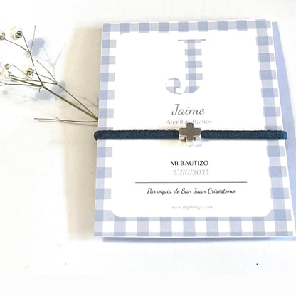 Detalle Bautizo pulsera elástica cruz plateada  (pack de 8)