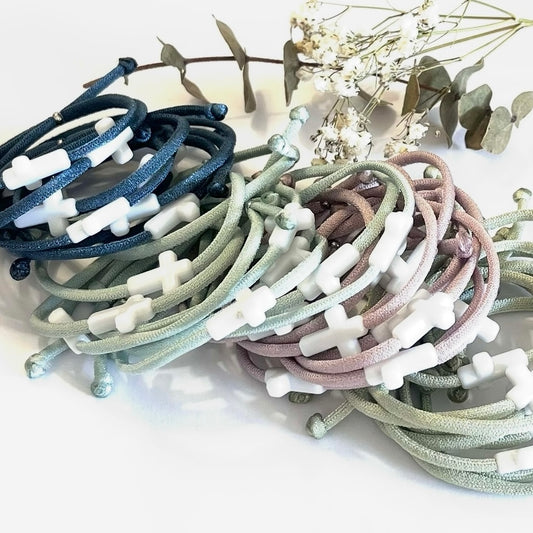 Detalle Comunión pulsera elástica Cruz Blanca (pack 8 unidades)