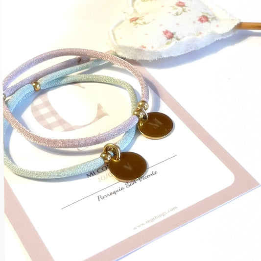 Pulsera elástica acero dorado con inicial(packs 8 unidades)