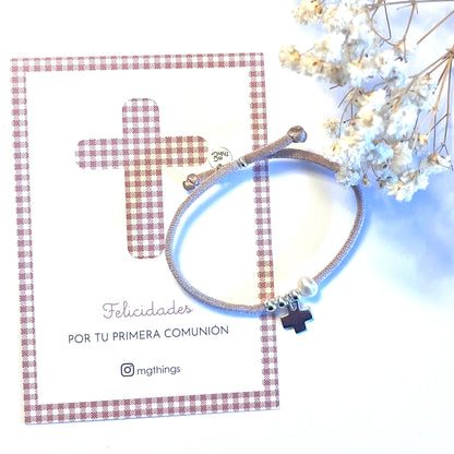 Pulsera cruz con perla natural