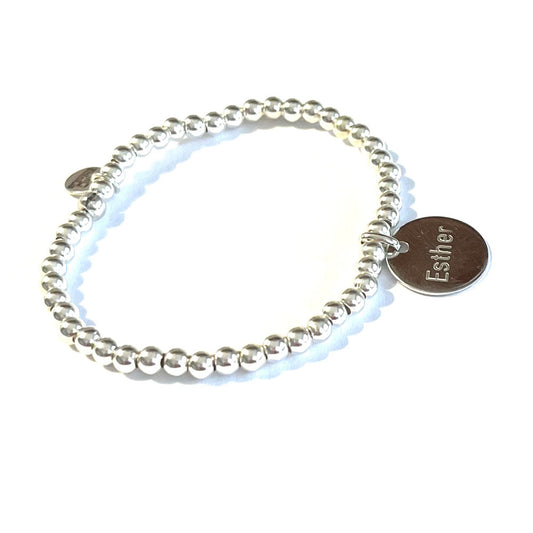 Pulsera personalizada de bolitas de plata con medalla 15mm.